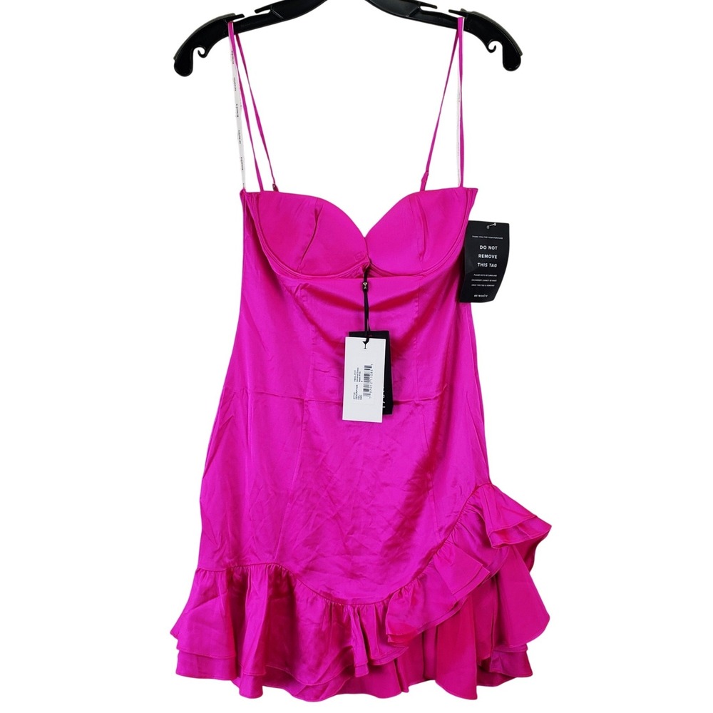 Retrofete Silvana Mini Dress Womens S Neon Pink Bustier Ruffle Cocktail NWT